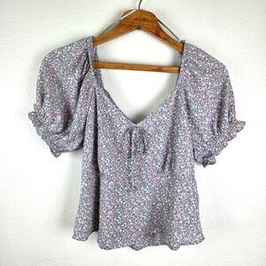 Sienna Sky Green Boho Cottagecore Green Floral Puff Sleeve Top Size Large